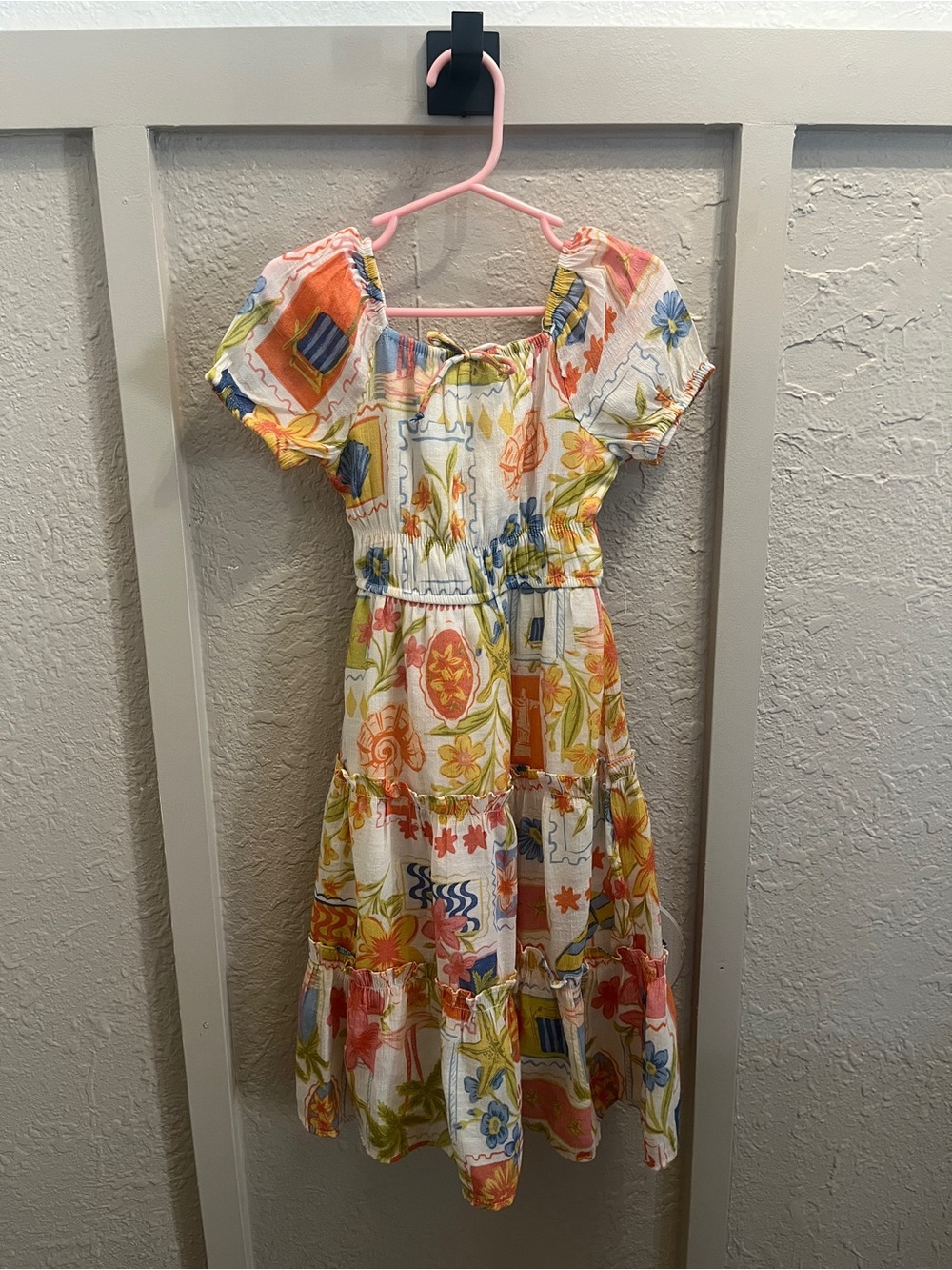 Girls' White Multi Floral Tiered Sundress